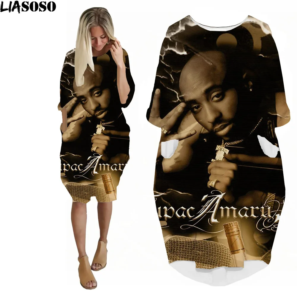 Tupac 2Pac Rapper Vintage Dress Women Casual Rap Music Ladies Dresses Leisure Loose Long Sleeve Dj Beach Kawaii Clothes Dress