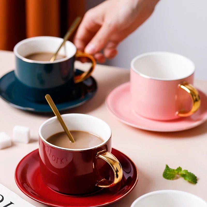 

2021 Newest Coffee Cup European-style Simple Dessert Saucer Nordic Teacup Ceramic Water Cup