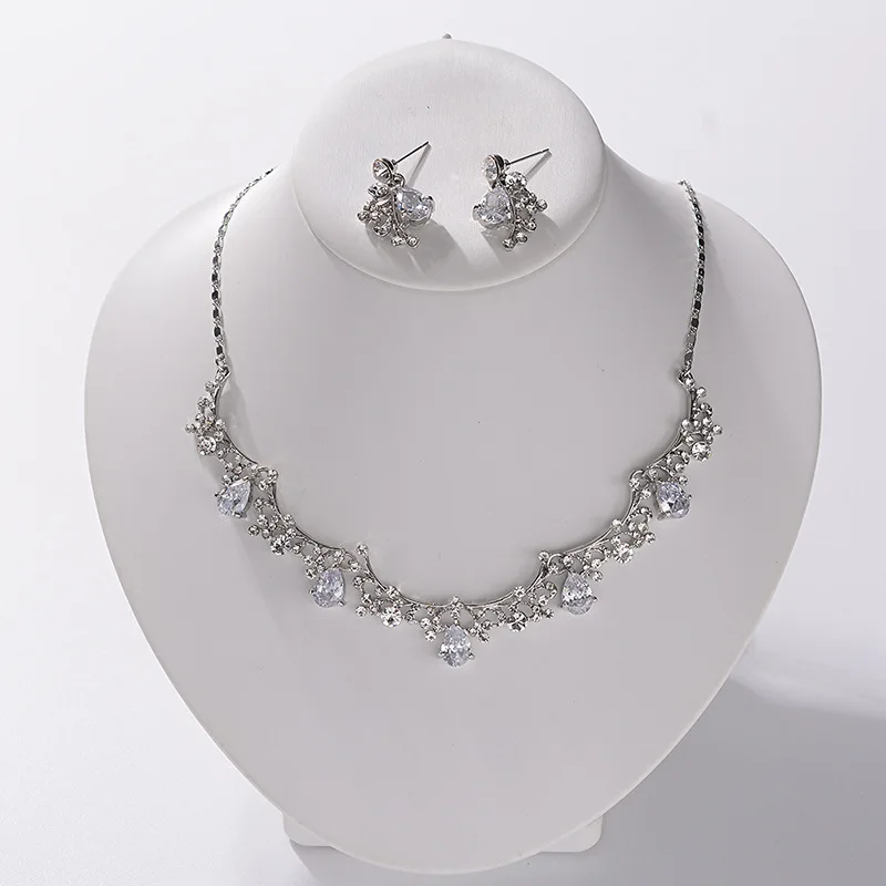 SLBRIDAL, стразы, кристаллы, кубический циркон, комплект свадебных ювелирных изделий, CZ ожерелье, серьги, набор для банкета, ювелирный набор для подружек невесты