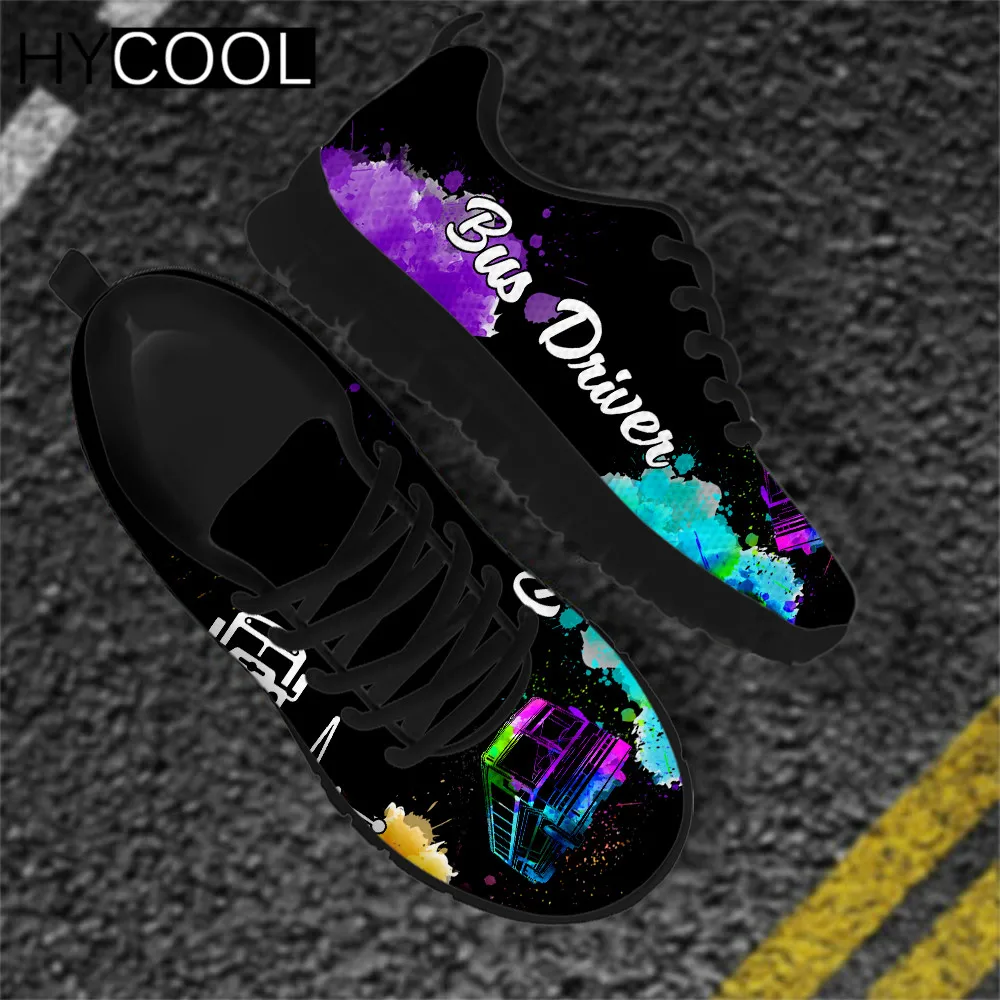 

HYCOOL Cool Watercolor Bus Driven Print Women Men Mesh Lace Up Sneaker Breathable Anti-Slip Couple Running Shoes Chaussure Femme