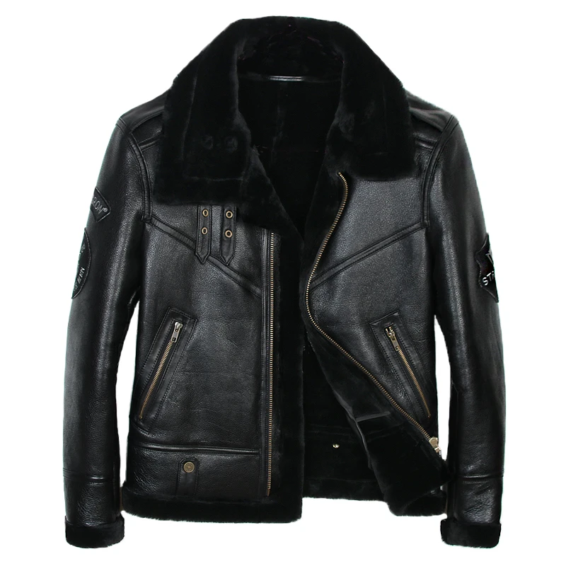 Кожаная куртка мужская овечья стрижка пальто из натурального меха натуральной