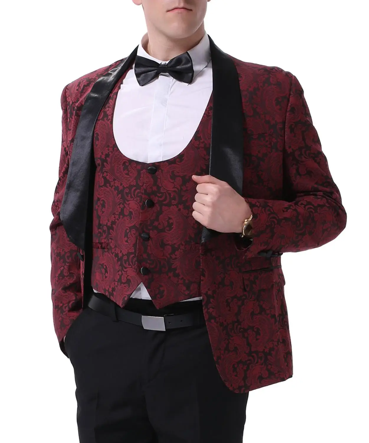 Мужские костюмы из 3 предметов красного вина деловой мужской свадебный костюм