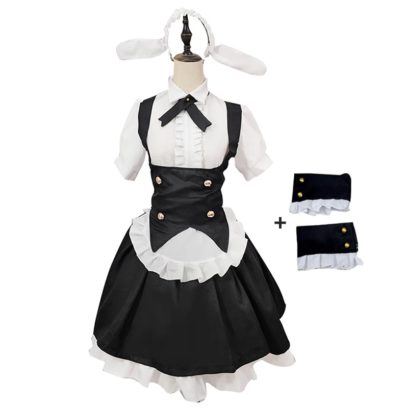 

Black And White Maid Costume Anime Bunny Ears French Maid Apron Tuxedo Vest Lolita Fancy Dress Halloween Party Cosplay Costumes