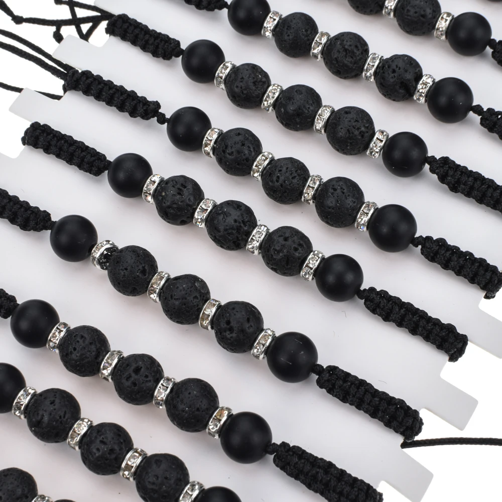 12 шт./лот черная плетеная веревка из вулканического камня Набор браслетов для