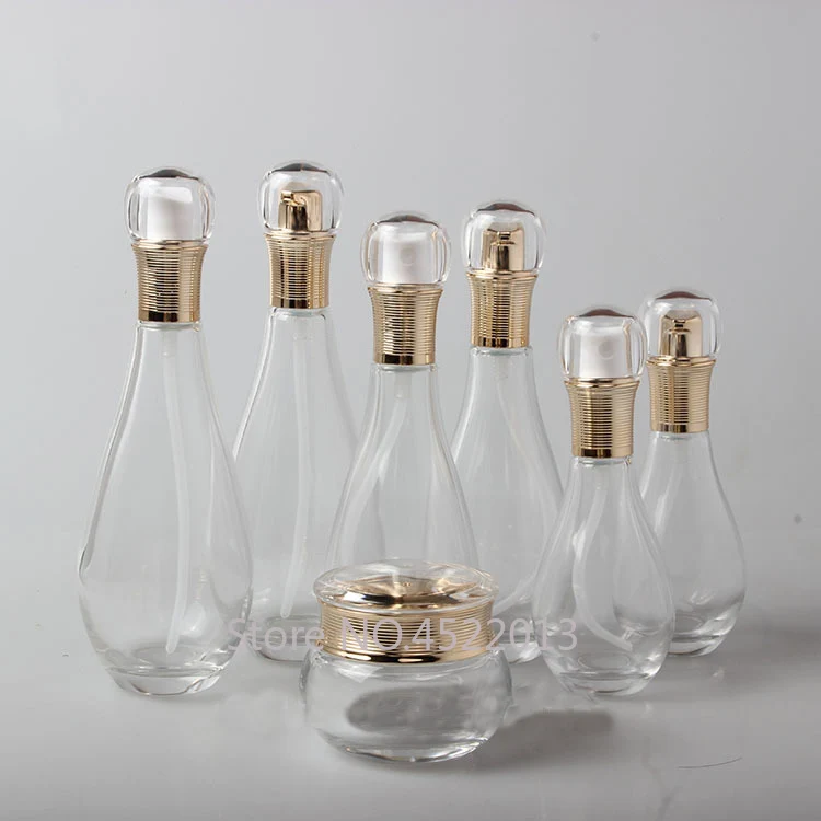 

8pcs/lot 150ML 100ML 60ML Cosmetic Lotion Pump Bottle, Toner Spray Bottle, Glass Perfume Contianer,DIY 50G Clear Glass Cream Jar
