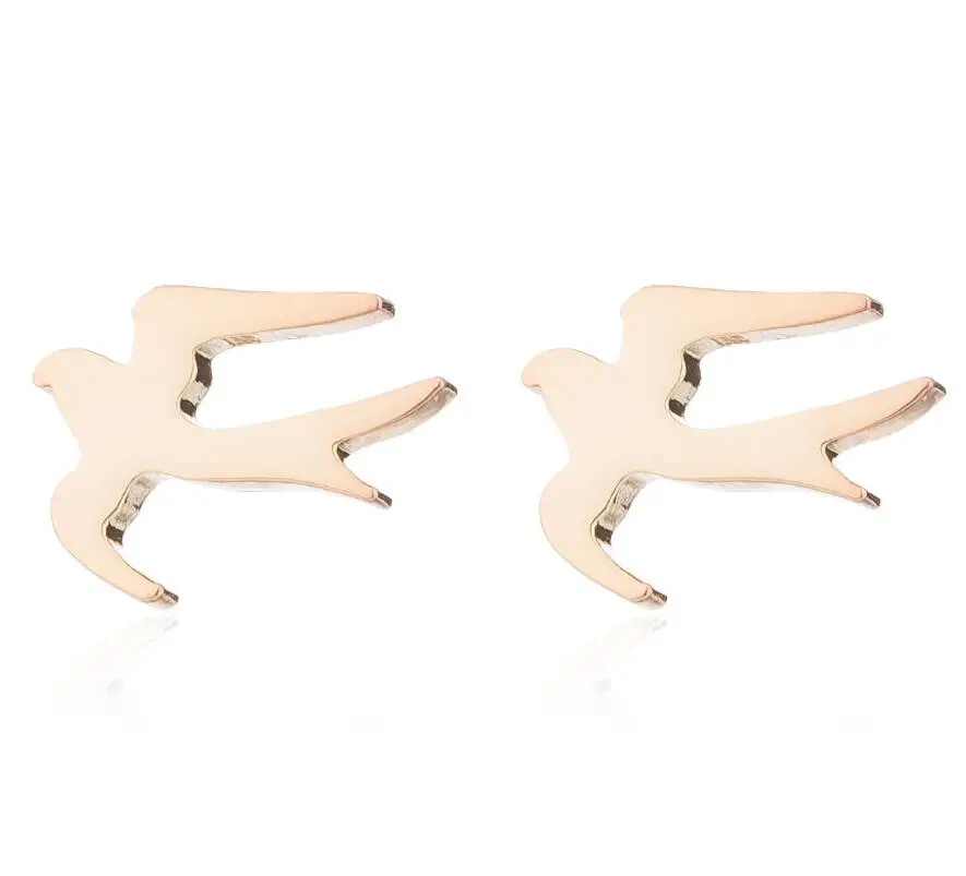 Hfarich Lovely Tiny Bird Stud Earrings For Women Kids Stainless Steel Sparrow Flying In Sky Piercing Earings | Украшения и