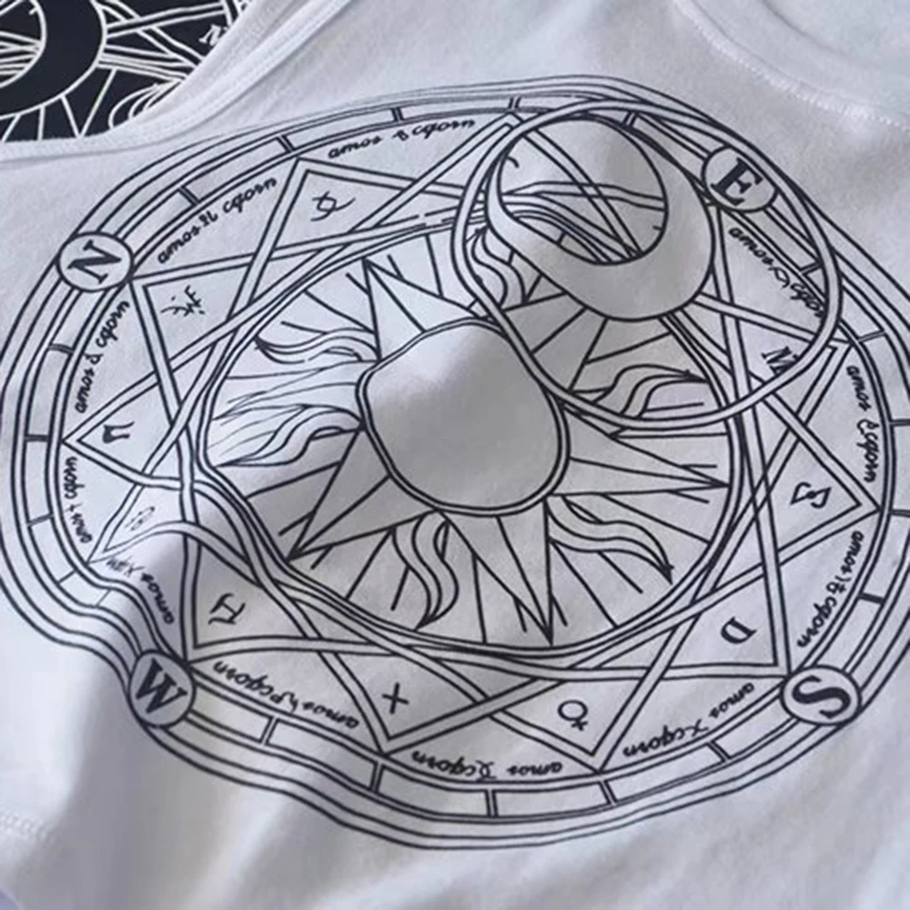 

Harajuku Tank Top Women White Summer 2021 Fashion Simple Sun Moon Print Gothic Sexy Crop Tops Black Casual Streetwear Tanks Top