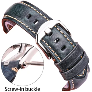 Бренд HENGRC браслет для часов из натуральной кожи 20 мм 22 мм 24 мм 26 мм синий зеленый красный коричневый ремешок для часов с серебряной пряжкой