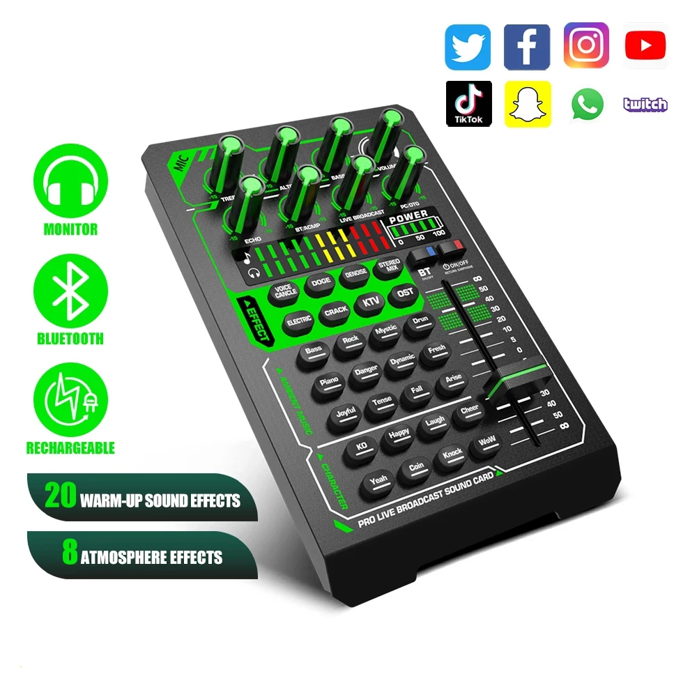 

Universal Voice Change Audio Mixer Adapter Card With 20 Funny Sound Effect For Mobile KTV Live Broadcast Sound Card