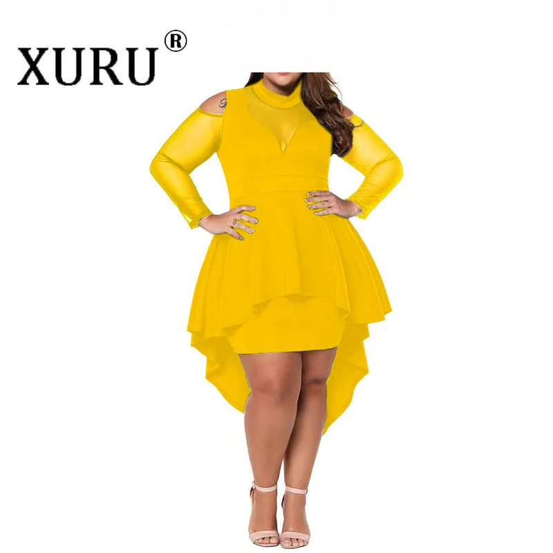 

XURU European and American New Style Women's Plus Size Dress Round Neck Strapless Sexy Mesh Dress
