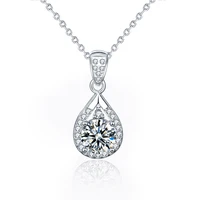 925 silver 1 carat moissanite necklace ladies retro personality water drop pendant matching clavicle chain engagement jewelry