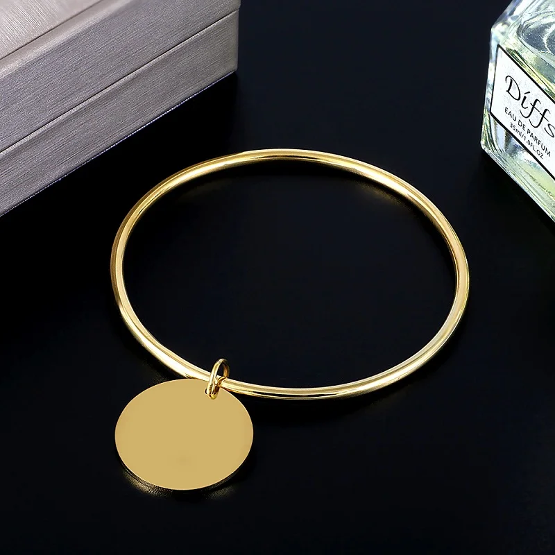 Stainless Steel Metal Wafers Charm Bracelet Bangle For Women 4 Colors 10 mm Round Disk Pendant Bracelets Jewelry Gift | Украшения и