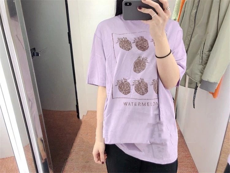 

Strawberry T-shirt Women and Men Loose Letter O-neck Casual Unisex Tops 2021 Spring Summer