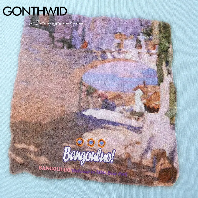 

GONTHWID Tees Shirts Streetwear Vintage Landscape Painting Print Long Sleeve Tshirts Mens Harajuku Fashion Hip Hop Casual Tops