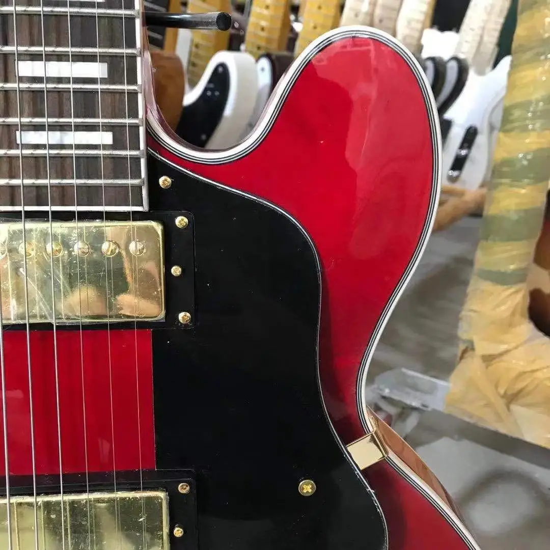 Пользовательская электронная гитара версии ES 335 полый джазовый корпус красное