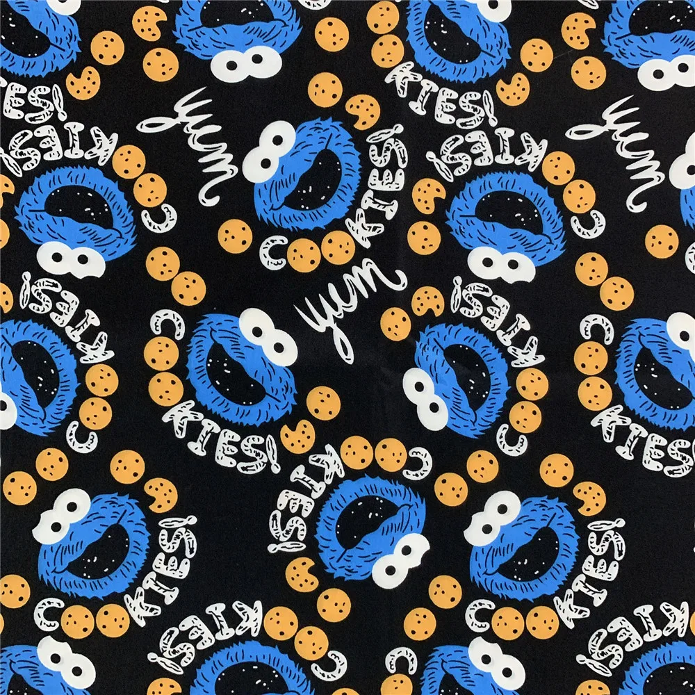 50x145cm Black Cookie Monster Polyester Cotton Fabric for baby shirt Hometextile Mask Slipcover Cushion DIY Material | Дом и сад