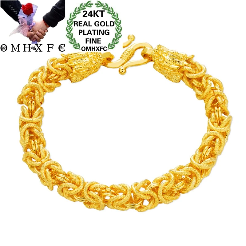 Цепочка OMHXFC унисекс, в форме головы дракона, BE369, 24 К, золотистый браслет