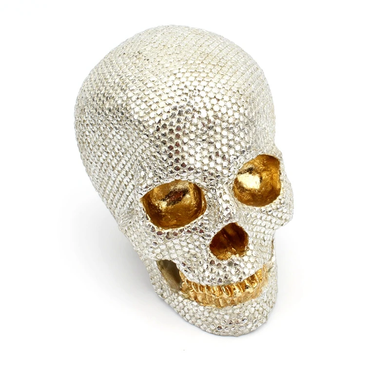 Sequins Skull Statues Silver Shiny Head Skeleton Figurines Desk Living Room Decoration Modern Home Decor Ornament Art Crafts | Дом и сад