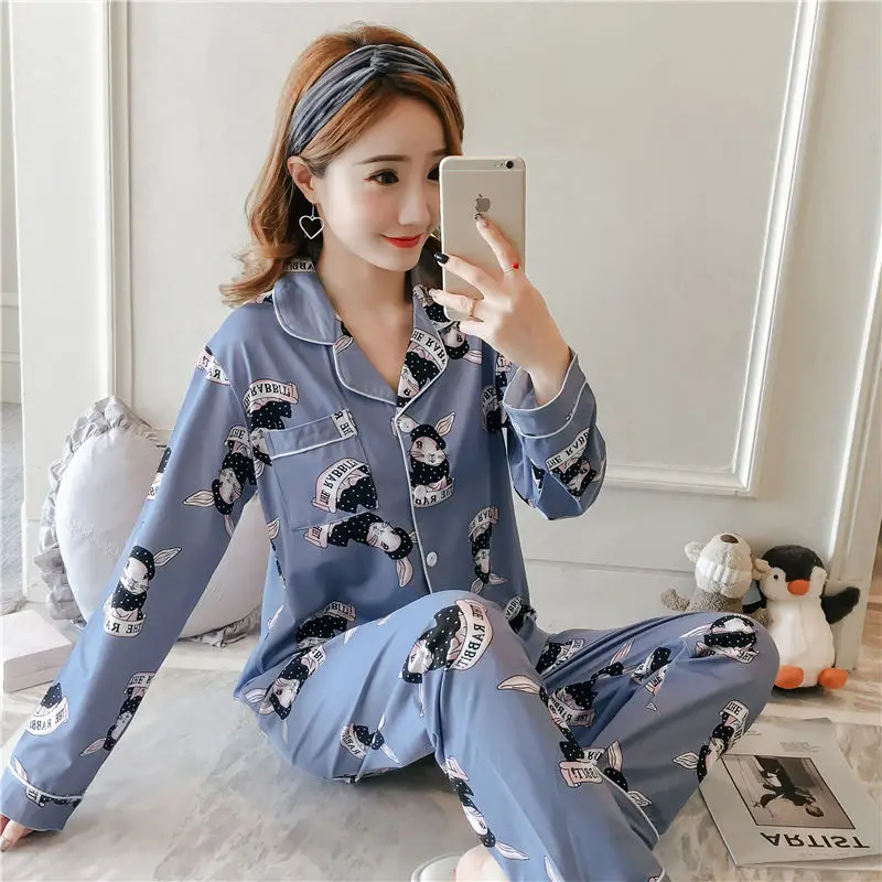 Pajamas Women's Long-sleeved Spring and Autumn Korean Women's Plus Size Home Service Summer Two-piece Suit Sleepwear Women