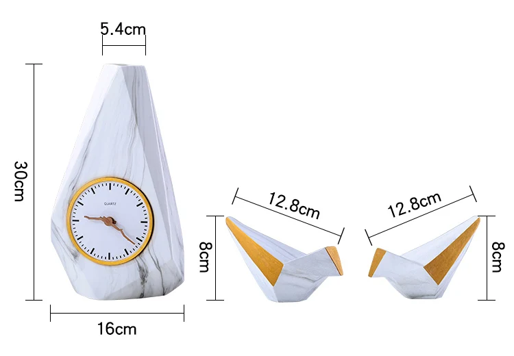 

CLASSIC GEOMETRIC POLYGON FLOWER VASE CERAMIC ARTS CRAFTS HOME OFFICE TABLETOP DECORATION MARBLE STRIPE VASE GIFT WITH CLOCK