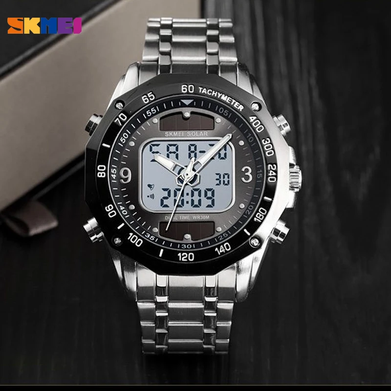 Черные роскошные мужские кварцевые цифровые часы SKMEI Топ бренд хронограф