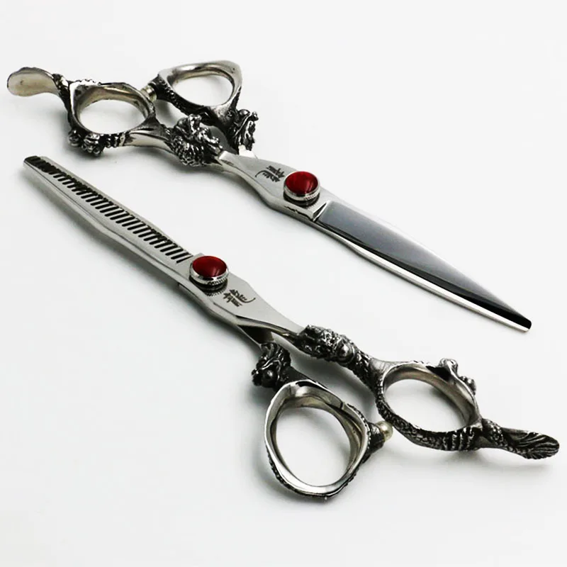 

6 Inch Pet Scissors Dog Grooming Cutting+Thinning Shears Kit for Animals Japan440C Silver Dragon Handle Personality Models