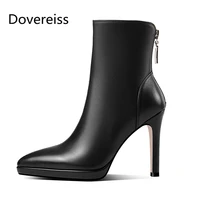 dovereiss fashion womens shoes winter concise pure color off white new sexy zipper stilettos heels short boots 34 39