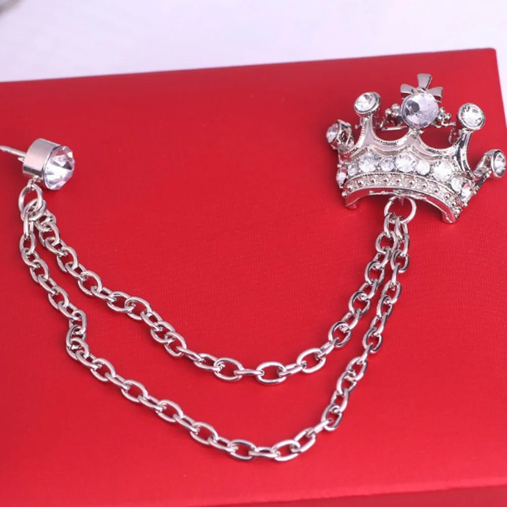 Щепка Цвет Длинная цепочка брошь в виде хрустальной короны значок ювелирные