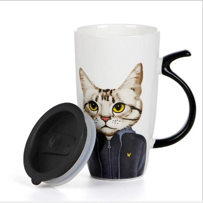 600 мл креативная керамическая кружка с крышкой мультяшная чашка для молока кофе