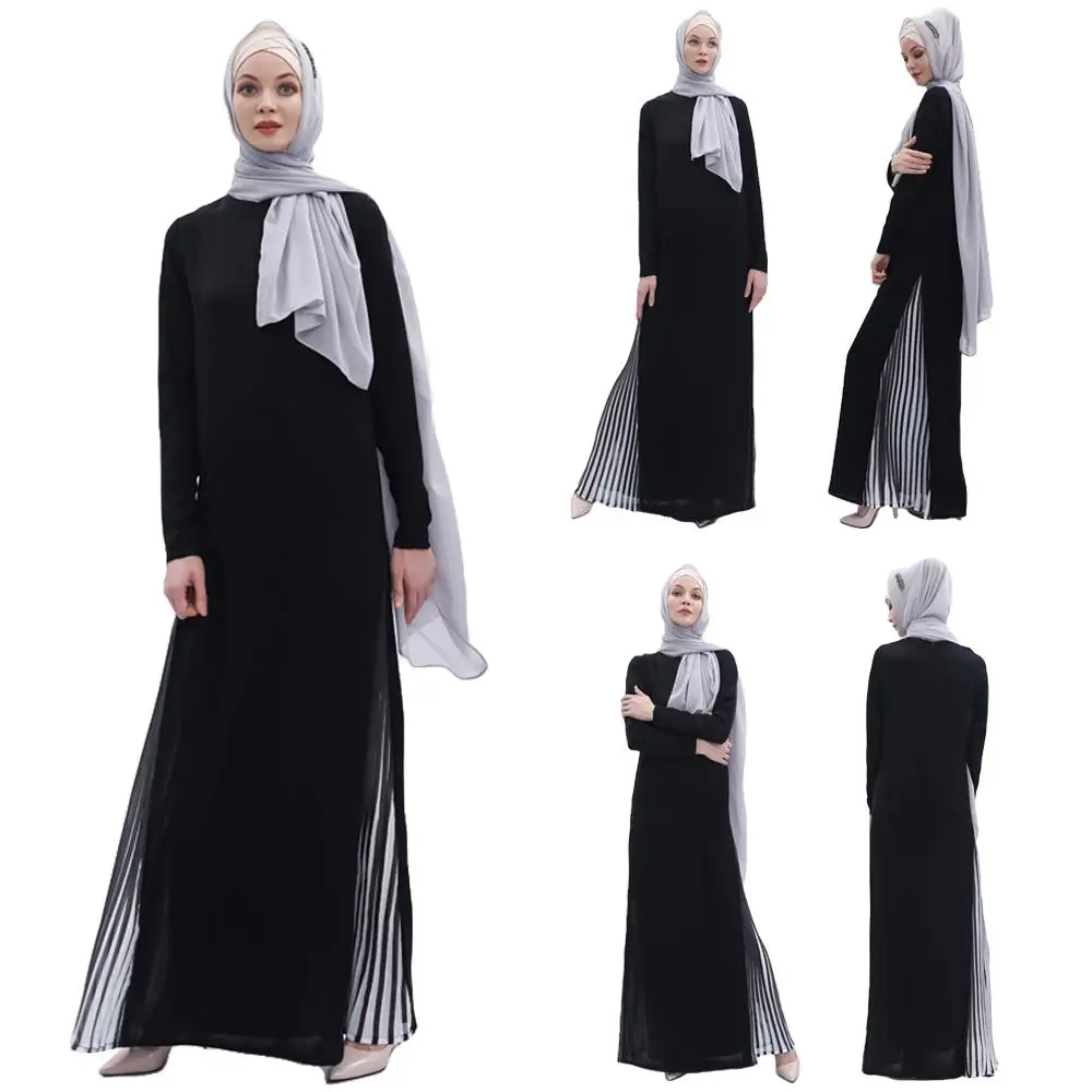 Женское длинное платье Abaya, свободное черное платье в полоску, в стиле пэчворк, из Дубая, женские мусульманские длинные, осеннее платье, исла...