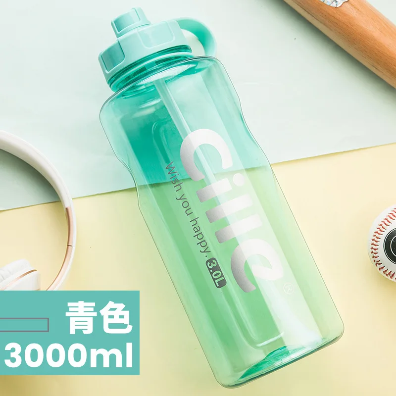Green-3000ml Бренд 1000 мл 2000 мл Спортивная бутылка для воды с соломинкой 1Л 2л 3л BPA бесплатно пластиковая бутылка для воды Питьевая Бутылка космические бутылки - Цвет: Green-3000ml