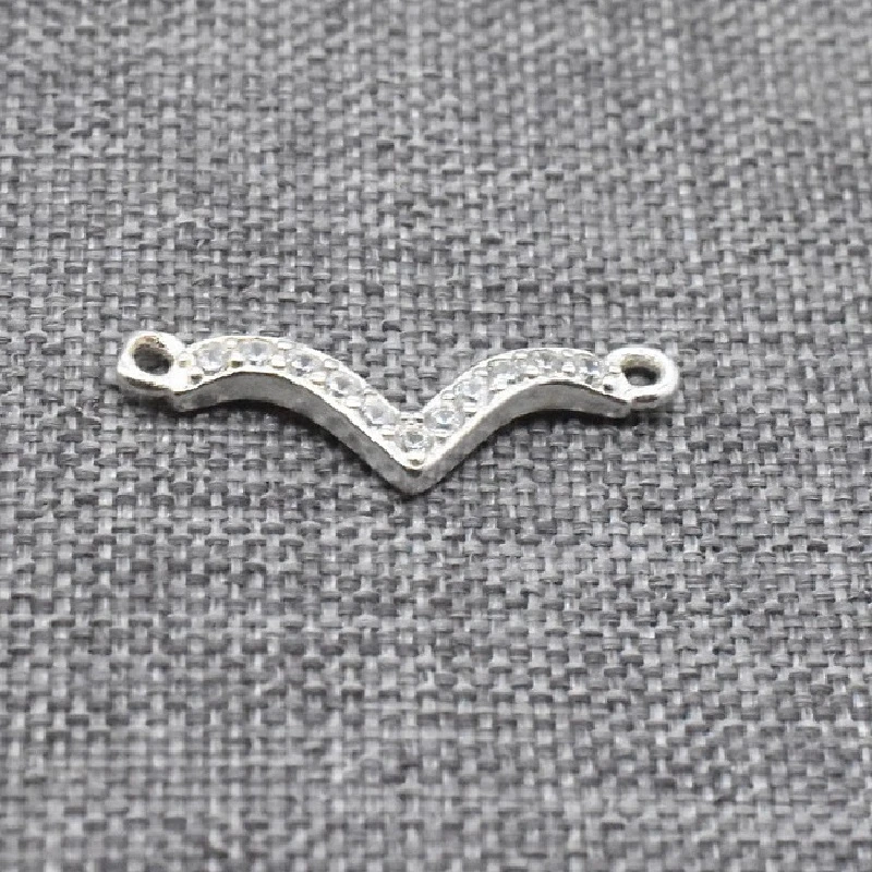 4pcs of 925 Sterling Silver V Shape Bird Connector Charms with CZ for Bracelet Necklace