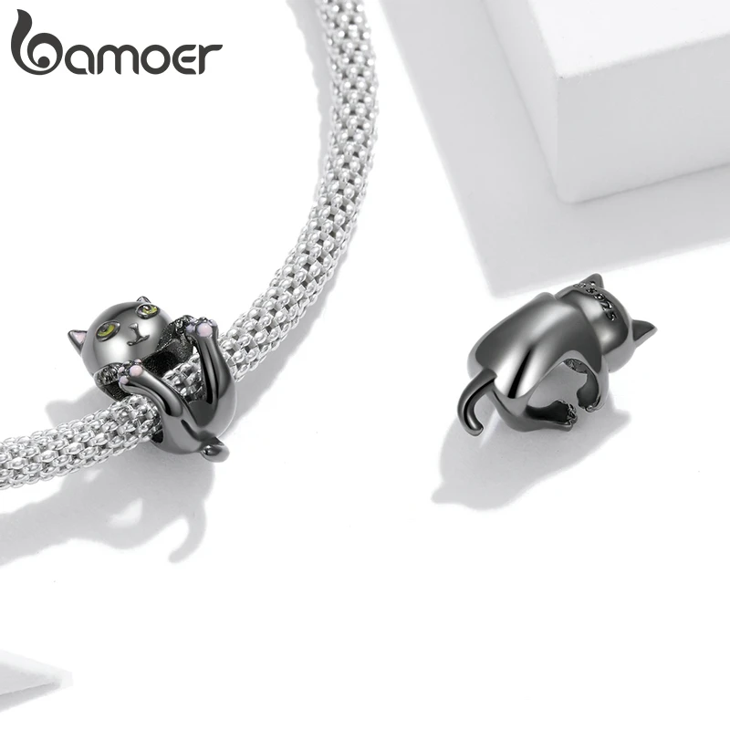 bamoer шармы из серебра 925 пробы мультипликационная кошка шармы-подвески для