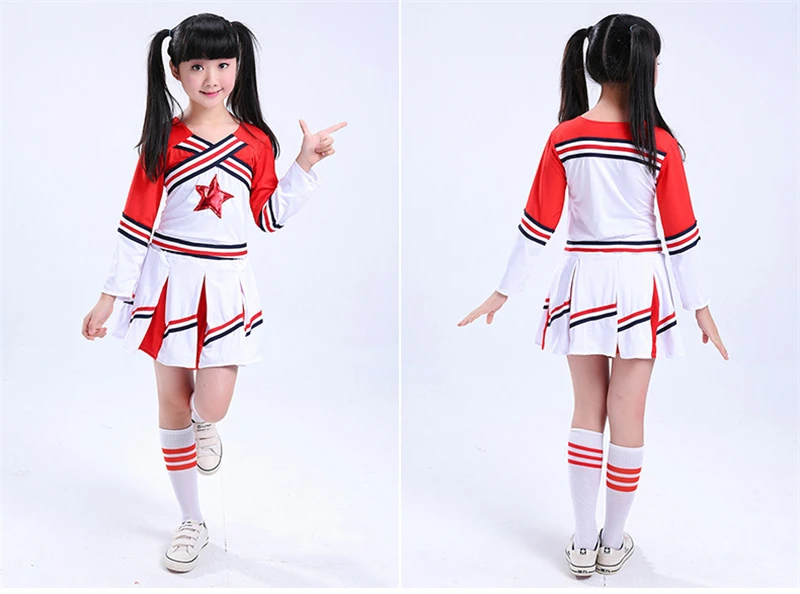 Girls long 120-180 см, школьные танцевальные костюмы, Студенческая форма Чирлидера, командные соревнования, спортивная гимнастика, детская сценическая одежда - Цвет: Girls long