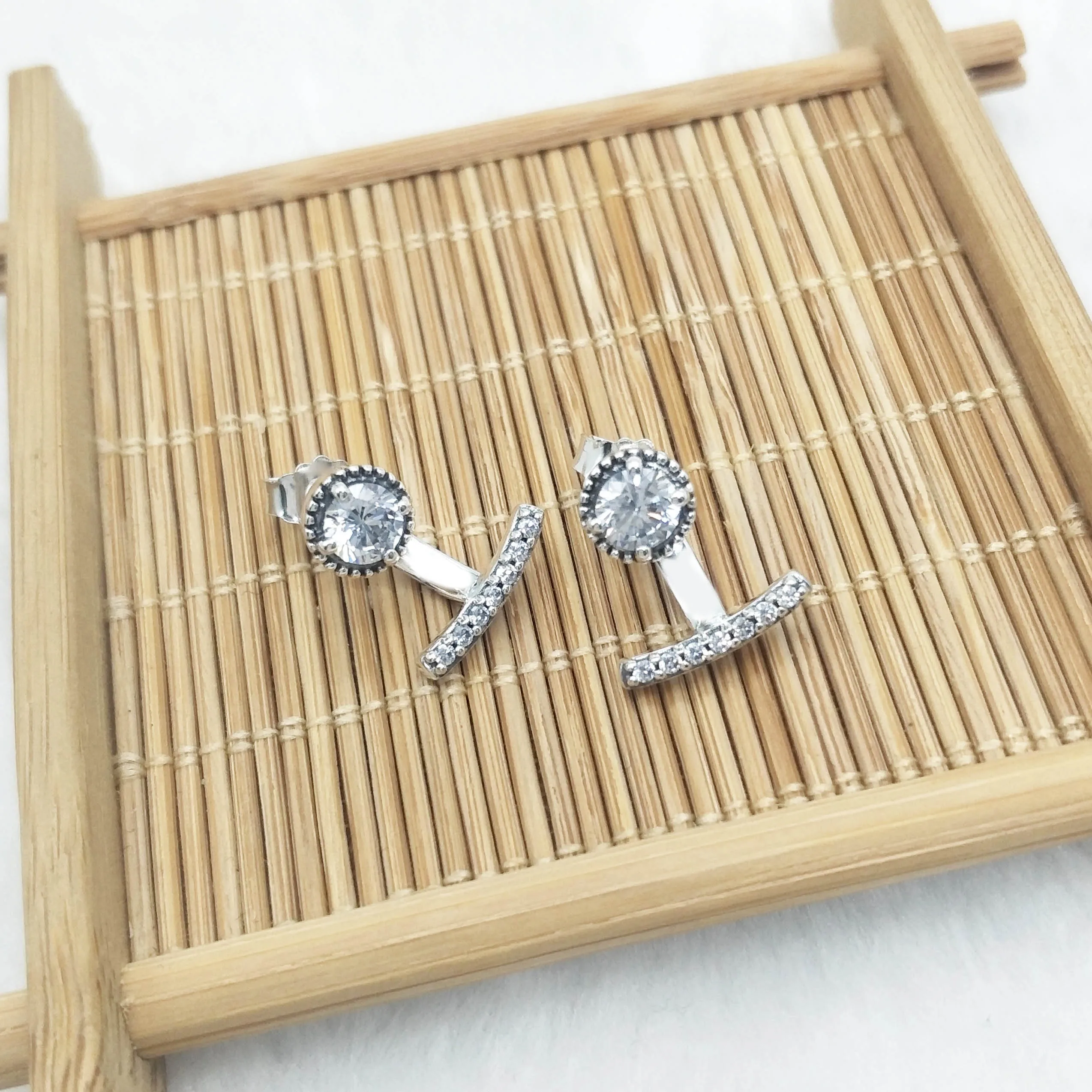 

925 sterling silver elegant charm women's two-in-one earrings, inlaid with cubic zirconia