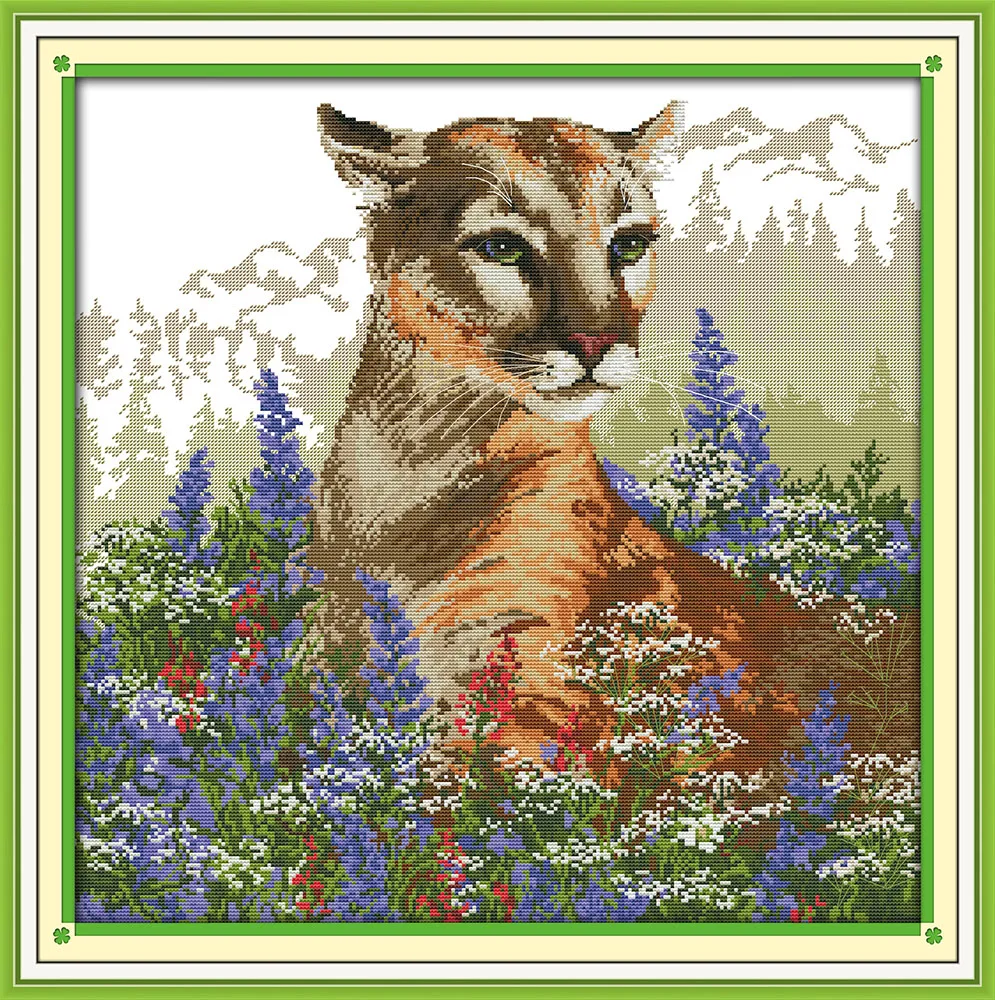 

The leopard with flowers cross stitch kit counted aida fabric 14ct 11ct hand embroidery DIY handmade needlework supplies bag