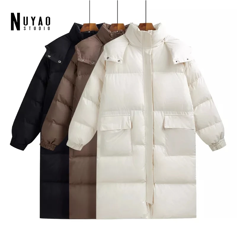 2022 Long Slim Stand Collar Down Jacket Women Winter Thicken Plaid Coat Female Warm For Women Slim Solid Color Zip Bread Parka