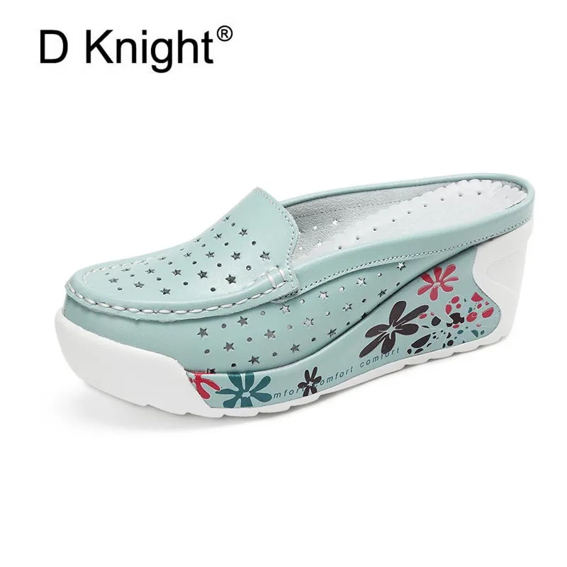 2020 Fashion High Heel Slippers Women Summer Shoes Genuine Leather Cut-outs Platform Ladies Wedges Sandals Flip Flops Slides New | Обувь