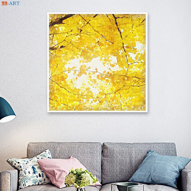Абстрактный постер с желтыми листьями гинкго скандинавский холст живопись