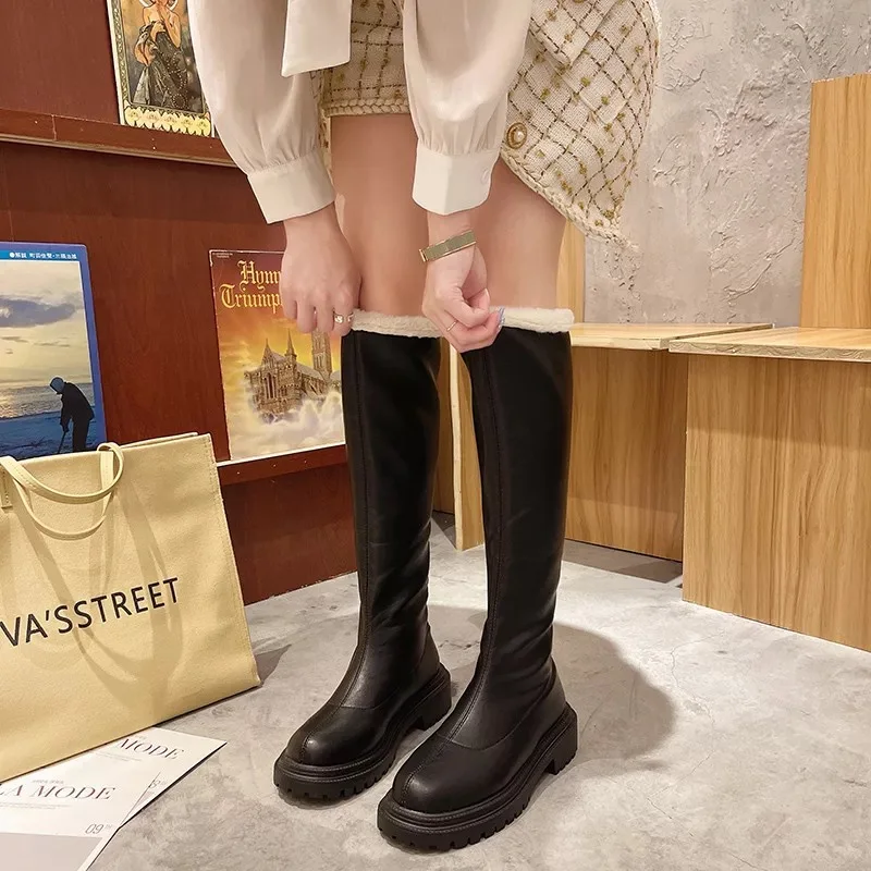 

Women's boots, but the knee 2021 new autumn and winter Korean version of the back zipper high boots thick-heeled thick-soled