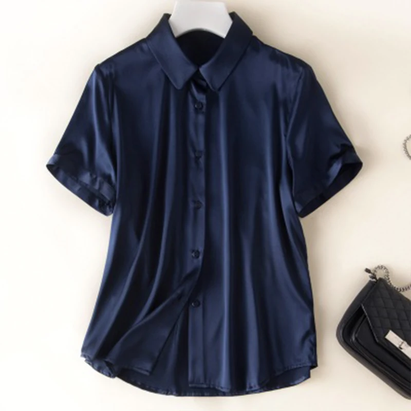 Шелковая рубашка блузка для женщин модная Длинная женская шелковая белая с