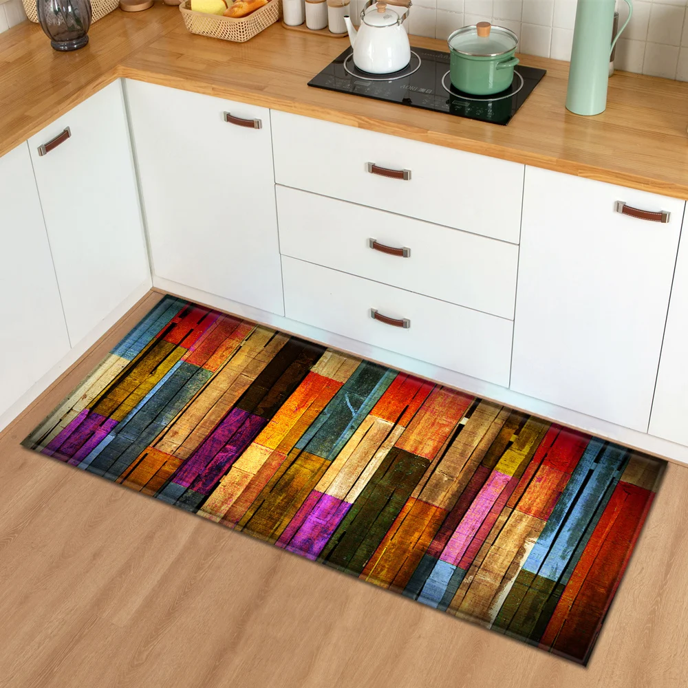 

Modern Kitchen Mat Bedroom Entrance Doormat Wood Grain Home Hallway Floor Decoration Living Room Carpet Bathroom Anti-Slip Rug