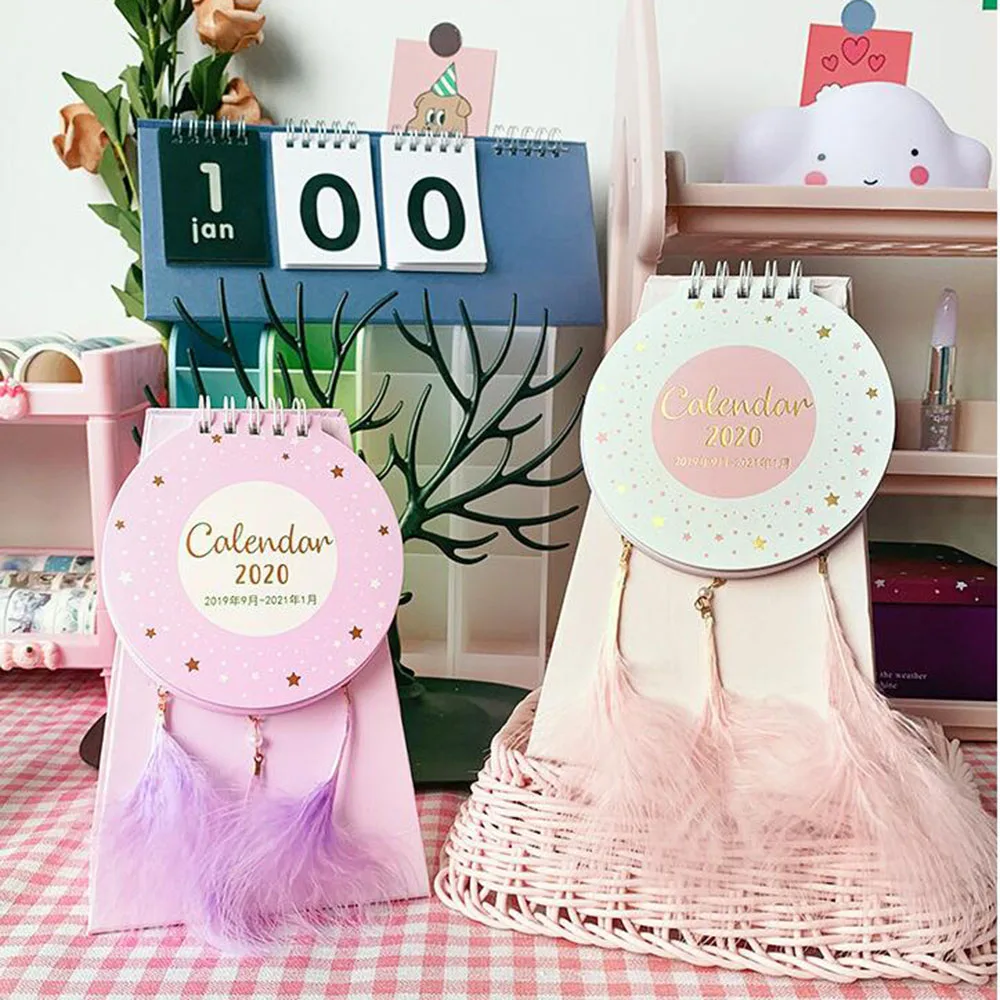Креативный Настольный календарь с перьями милый планировщик записей ежедневный