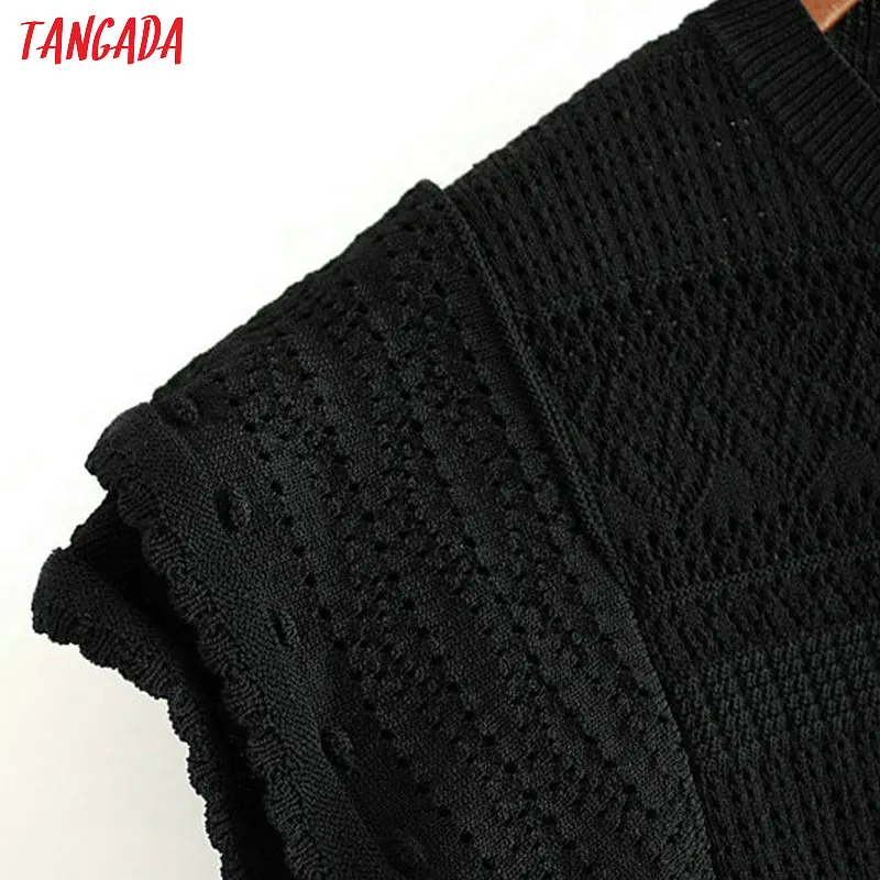 Tangada модная женская черная блузка Элегантная с круглым вырезом шикарная пышная с коротким рукавом дизайнерская рубашка Женский шикарный свитер 3H320