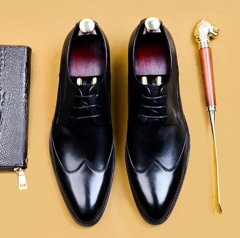 Для мужчин модные деловые туфли строгого стиля классический острый носок