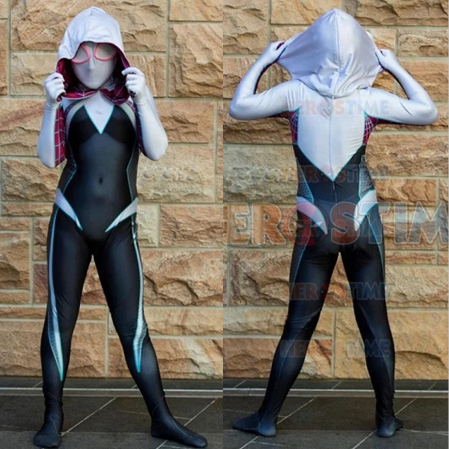 Детский костюм для косплея Gwen Stacy Ghost из спандекса и лайкры с 3D-принтом на Хэллоуин