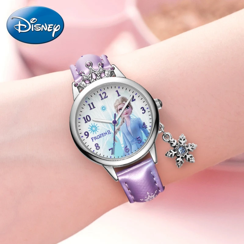 

Frozen Ⅱ Snowflake Pendant Bling Crystal Crown Luxury Girls Fashion Trendy Quartz Watch Disney Teen Clocks Time Purple Montre