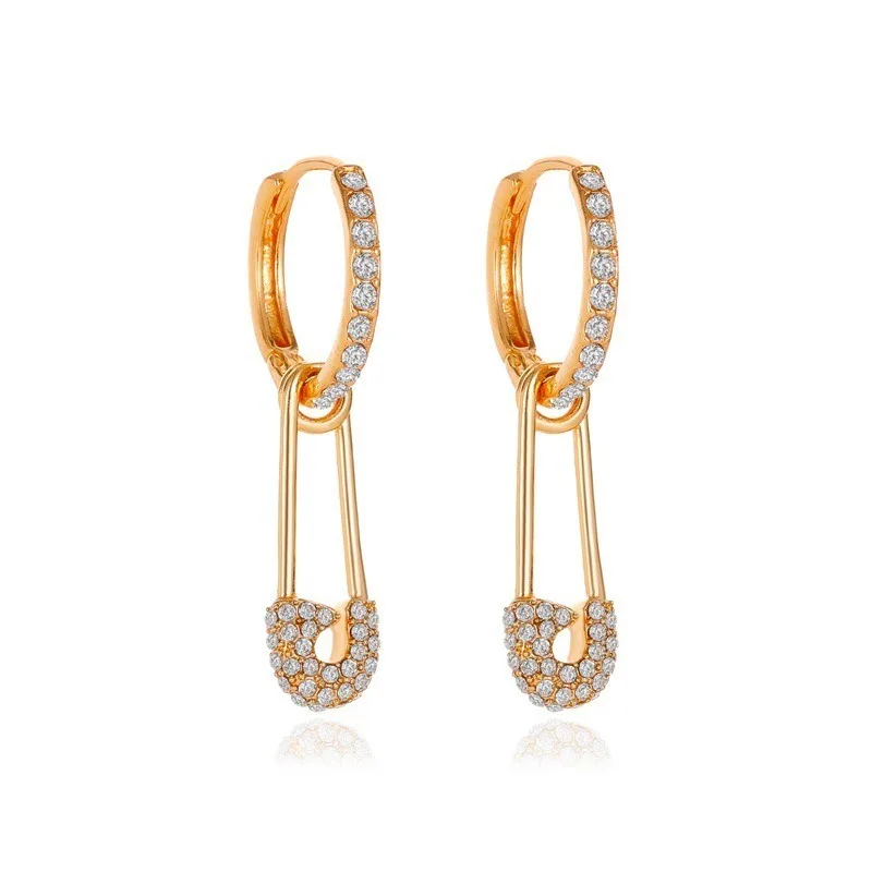 

Earring Women Pin Pendant Earrings Woman Geometric Ladies Fashion Jewelry Korean Silver Color Trendy Alloy Rhinestone Kolczyki