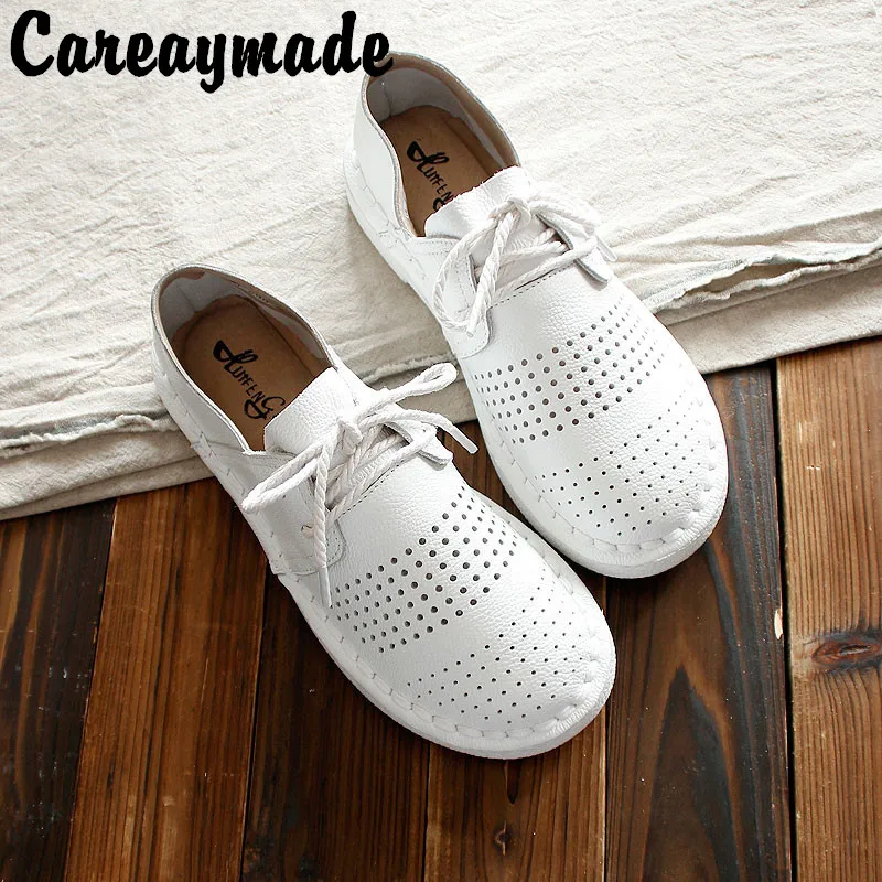 Careaymade-New Genuine leather shoes,Pure handmade flats shoes,the retro art mori girl shoes,Simple white shoes,any colors