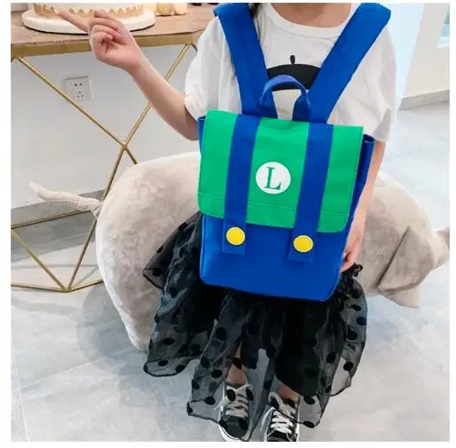 

Hot New Super Mario Children Cartoon Backpack Cosplay Color Blocking Canvas Satchel Cute Red Yellow Anime Bag Schoolbag